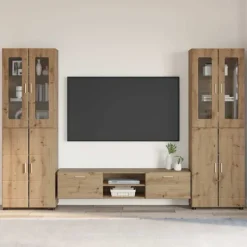 vidaXL Tv-Bänkar>TV-bänkset med låda med hylla Artisan Ek Konstruerat trä