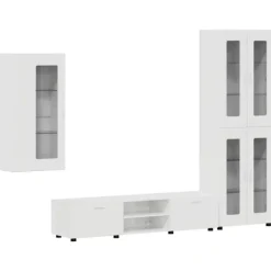 vidaXL Tv-Bänkar>TV-bänkset med låda med hylla Högblanka vita Konstruerat trä