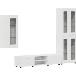 vidaXL Tv-Bänkar>TV-bänkset med låda med hylla Väggmonterad Vit Konstruerat trä