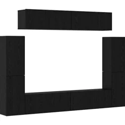 vidaXL Tv-Bänkar>TV-bänkset Väggmonterad 8 pcs Svart ek Konstruerat trä