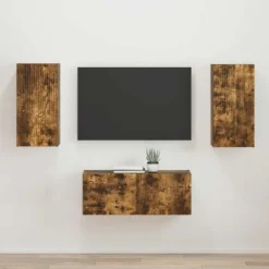 vidaXL Tv-Bänkar>TV-bänkset Väggmonterad 2 pcs Rökt ek Konstruerat trä