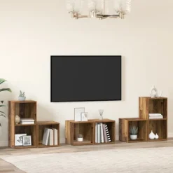 vidaXL Tv-Bänkar>TV-bänkset Väggmonterad 6 pcs Gammalt trä Konstruerat trä