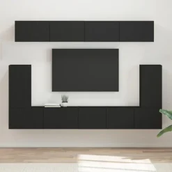 vidaXL Tv-Bänkar>TV-bänkset Väggmonterad 5 pcs Svart Konstruerat trä