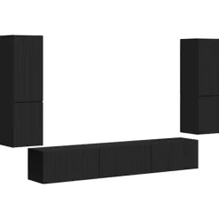 vidaXL Tv-Bänkar>TV-bänkset Väggmonterad 4 pcs Svart Konstruerat trä