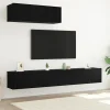 vidaXL Tv-Bänkar>TV-bänkset Väggmonterad 3 pcs Svart Ek Konstruerat trä