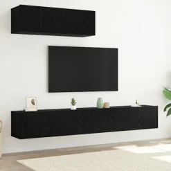 vidaXL Tv-Bänkar>TV-bänkset Väggmonterad 3 pcs Svart Ek Konstruerat trä