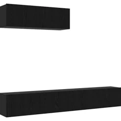 vidaXL Tv-Bänkar>TV-bänkset Väggmonterad 3 pcs Svart Ek Konstruerat trä
