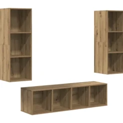 vidaXL Tv-Bänkar>TV-bänkset Väggmonterad 3 pcs Artisan Ek Konstruerat trä