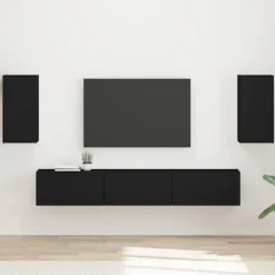 vidaXL Tv-Bänkar>TV-bänkset Väggmonterad 3 pcs Svart Konstruerat trä