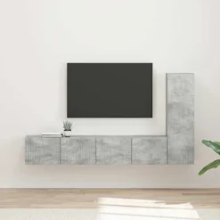 vidaXL Tv-Bänkar>TV-bänkset Väggmonterad 2 pcs Betonggrå Konstruerat trä