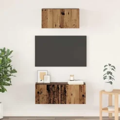 vidaXL Tv-Bänkar>TV-bänkset Väggmonterad 2 pcs Gammalt trä Konstruerat trä