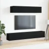 vidaXL Tv-Bänkar>TV-bänkset Väggmonterad Svart Ek Konstruerat trä