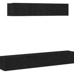 vidaXL Tv-Bänkar>TV-bänkset Väggmonterad Svart Ek Konstruerat trä