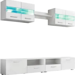 vidaXL Tv-Bänkar>TV-möbel 5 delar med LED-belysning högglans vit