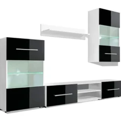 vidaXL Tv-Bänkar>TV-möbel med väggskåp och LED 5 delar svart