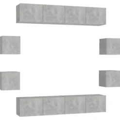 vidaXL Tv-Bänkar>TV-skåp 8 delar betonggrå konstruerat trä