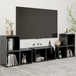 vidaXL Tv-Bänkar>TV-skåp 6 delar grå högglans konstruerat trä