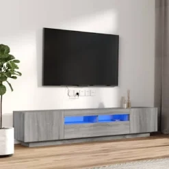 vidaXL Tv-Bänkar>Tv-skåp 2 delar med LED grå sonoma konstruerat trä