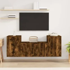 vidaXL Tv-Bänkar>TV-skåp 3 delar rökfärgad ek konstruerat trä