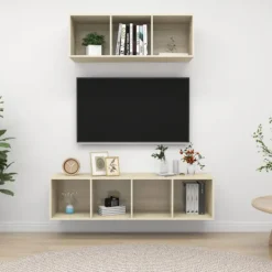 vidaXL Tv-Bänkar>TV-skåp 2 delar sonoma-ek konstruerat trä