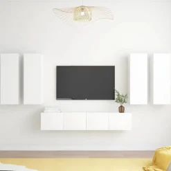 vidaXL Tv-Bänkar>Tv-skåp 6 delar vit konstruerat trä