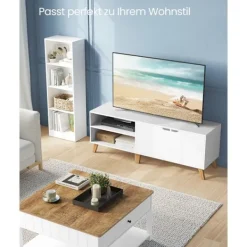 Pavil Tv-Bänkar>Tv-skåp För Tv-apparater Upp Till 65 Tum, 140 Cm Bred Tv-bänk med 2 Dörrar, Vit