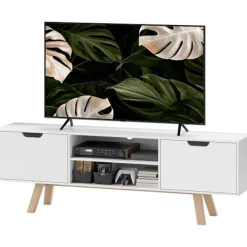 Northio Tv-Bänkar>Tv-skåp, tv-bänk för tv-apparater upp till 65 tum, lowboard med 2 skåp och 2 hyllor, tv-skåp för vardagsrum, 150 x 39 x 50 cm vit