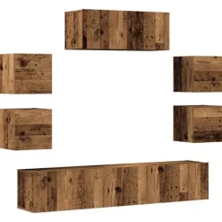 vidaXL Tv-Bänkar>TV-skåp väggmonterat 7 delar gammalt trä konstruerat trä