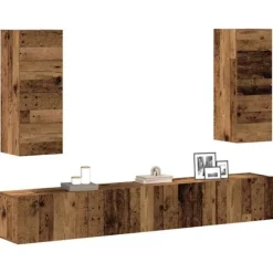 vidaXL Tv-Bänkar>TV-skåp väggmonterat 4 delar gammalt trä konstruerat trä