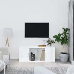 vidaXL Tv-Bänkar>TV-skåp vit högglans 100x35x40 cm konstruerat trä