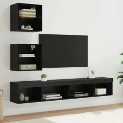 vidaXL Tv-Bänkar>TV-väggenheter med LED Väggmonterad 5 pcs Svart Ek 100 x 30 x 30 cm