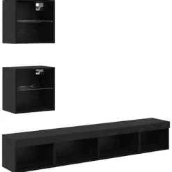 vidaXL Tv-Bänkar>TV-väggenheter med LED Väggmonterad 5 pcs Svart Ek 100 x 30 x 30 cm
