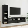 vidaXL Tv-Bänkar>TV-väggmodul med LED -remsljus 4 pcs Svart Ek Konstruerat trä