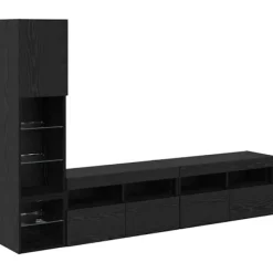 vidaXL Tv-Bänkar>TV-väggmodul med LED -remsljus 4 pcs Svart Ek Konstruerat trä