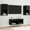 vidaXL Tv-Bänkar>TV-väggskåp med LED -remsljus 4 pcs Svart Ek Konstruerat trä