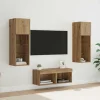 vidaXL Tv-Bänkar>TV-väggskåp med LED -remsljus 4 pcs Svart Ek Konstruerat trä