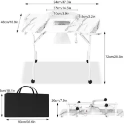UISEBRT Sminkbord>Fällbart Manikyrbord med Dammsugare och 4 Hjul för Nagelvård för Hemmet, Salonger, Vit
