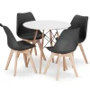 Valora Matgrupper>KOVA 80 cm vitt runt bordsset med 4 svarta RIXK-stolar