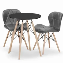 Valora Matgrupper>KOVA 60 Svart Runt Bord med 2 WAKO Grå Stolar