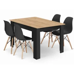 Valora Matgrupper>OSAKA Rektangulärt bord med 4 stolar, svarta ben + naturliga ben