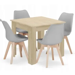 Valora Matgrupper>SET MED KVADRATISKT BORD 80X80 Sonoma Ek + 4 RIKX Grå Stolar x4