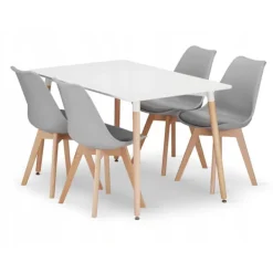 Valora Matgrupper>SET MED REKTANGULÄRA BORD YURO 120x80 Vit + 4 Stolar Grå