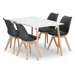 Valora Matgrupper>YURO Rektangulärt bordsset med 4 RIXK-stolar - Vit & Svart