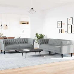 vidaXL Soffor>Vardagsrumsoffa 2 pcs Ljusgrå tyg