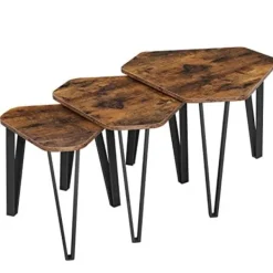 Pavil Småbord>Vasagle häckande soffbord, 3 -ändbord för vardagsrum, sidobord, brun och svart