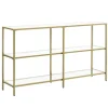 Pavil Småbord>VASAGLE konsolbord, soffbord med 3 hyllor, hylla i härdat glas, guldfärg