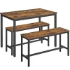 Pavil Matgrupper>Vasagle matbord med 2 bänkar, 3 stycken set, köksbord, rustik brun och svart