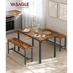 Pavil Matgrupper>Vasagle matbord med 2 bänkar, 3 stycken set, köksbord, rustik brun och svart