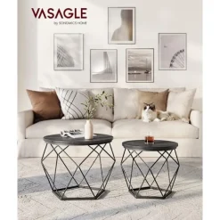 Pavil Småbord>Vasagle runda soffbord, uppsättning av två sidobord, modern stil, svart
