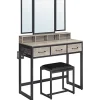 Pavil Sminkbord>VASAGLE Sminkbord med vadderad pall, trippelspegel, 3 lådor, grå och svart